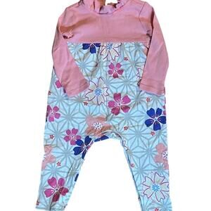 Tea Collection Pink Floral Long Sleeve Romper Baby | 6-12M
